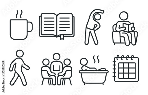 Daily routine icons for wellness and organization design projects