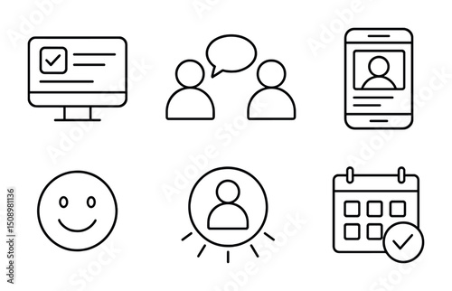 Minimalist business icons for communication and scheduling design projects