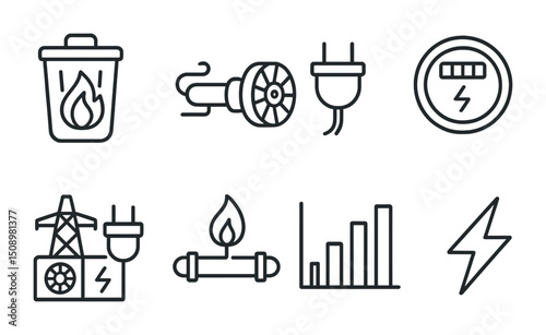 Energy and power icons for sustainable design and utility management