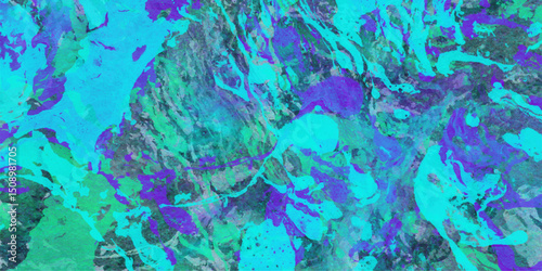 Abstract fluid acrylic paint texture displaying a mix of blues greens and purples suitable for backgrounds designs and artistic projects