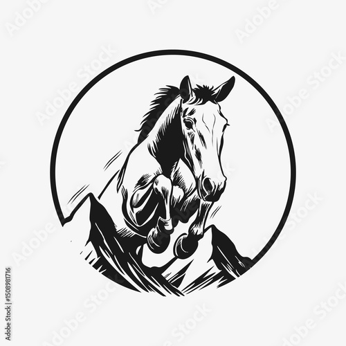 horse jump between mountain. illustration drawing