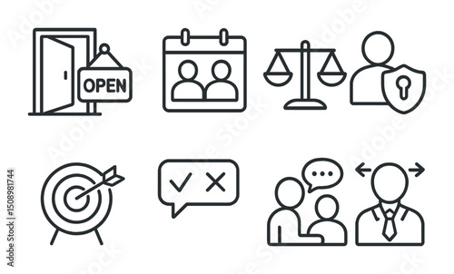 Business success icons for collaboration and security in the digital era