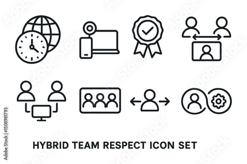 Hybrid team collaboration and communication icon set for modern workflows