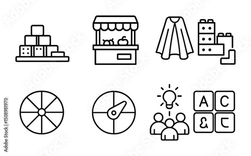 Creative concepts for market stalls and educational activities in line art design
