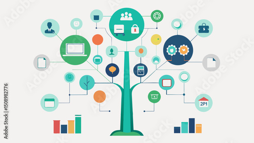 A detailed tree map breaks down the companys portfolio of products and services showing their market share and growth rate.. Vector illustration