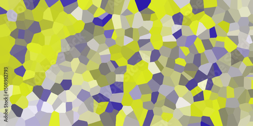 Geometric abstract illustration featuring vivid yellow purple and gray color palette composed of irregular polygonal shapes creating a unique pattern