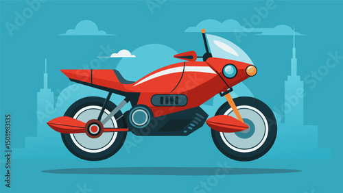 A flying motorcycle designed with compactness in mind and equipped with advanced navigation systems allowing riders to easily travel through congested city streets.. Vector illustration