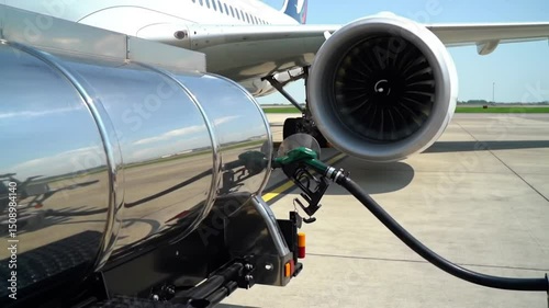 Airplane being refueled on the tarmac