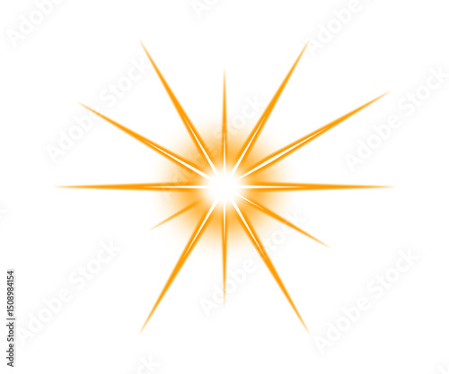  Yellow sparkle light effect isolated on transparent background. Glowing golden yellow light with shining star, light sparks, and rays. Sparkling bling effect. Flare light, lens flare, PNG.