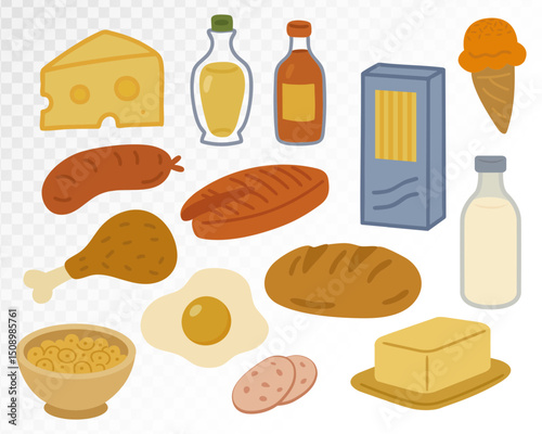 Watercolor Dairy Spread with Cheese and Bread, Ideal for Breakfast and Snack Design, Hand-Drawn Vector Illustration.
