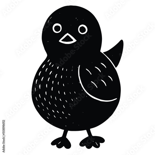 Adorable Black and White Chick Illustration Simple, Cute Baby Bird Drawing