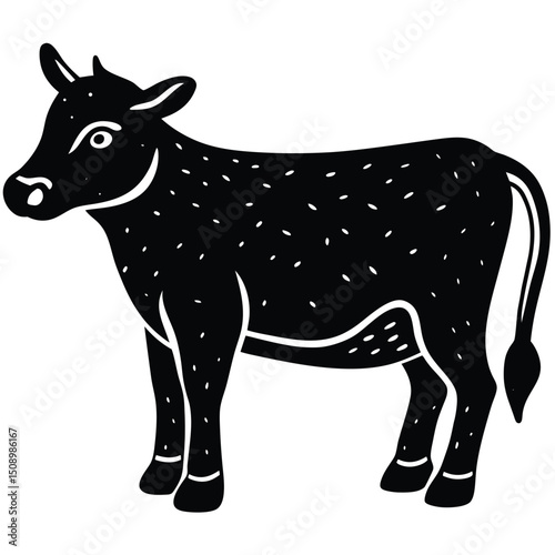 Stylized Black and White Cow Illustration Farm Animal Graphic