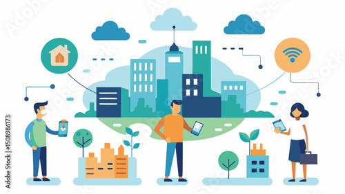 A city government partners with citizen scientists to expand its air quality monitoring network allowing for more comprehensive and localized data.. Vector illustration