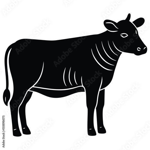 Silhouette of a Cow Elegant Black and White Farm Animal Illustration