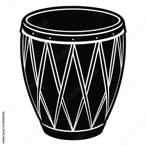 Classic Drum Illustration Black and White Percussion Instrument Design