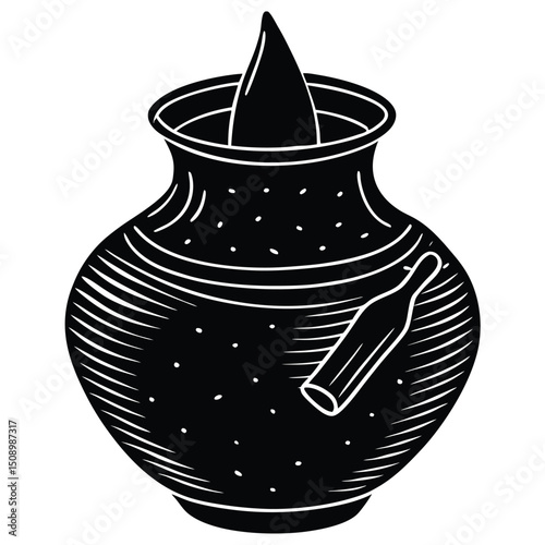 Traditional Clay Water Pot Illustration Vintage Style Pottery Design