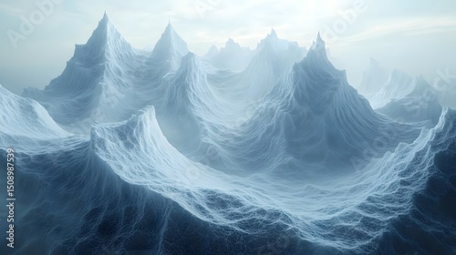 An abstract landscape presenting a series of undulating formations evoking a sense of serenity and frozen beauty. It is ideal for use in various design and artistic applications.