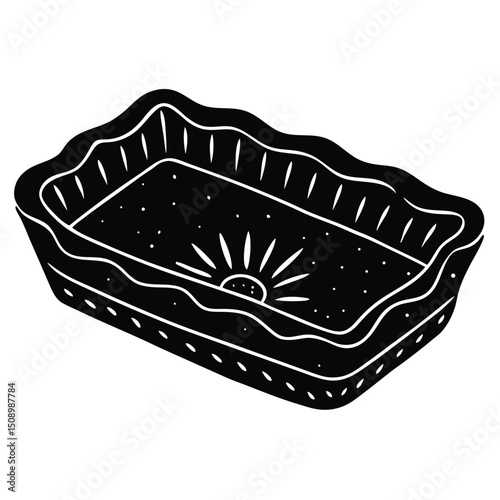 Rectangular Baking Dish Simple Black and White Illustration