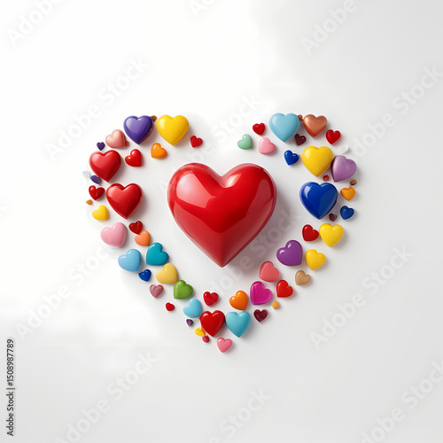 Colorful Heart Shaped Objects Arranged on White Background  