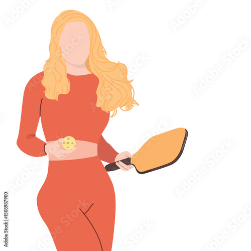 Pickleball player woman on white background. Flat vector illustration for digital graphic and print