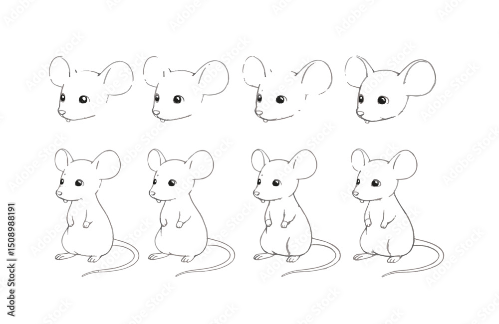 Fototapeta premium Step-by-Step Mouse Drawing Tutorial Easy Guide for Beginners to Mastering Mouse Illustrations