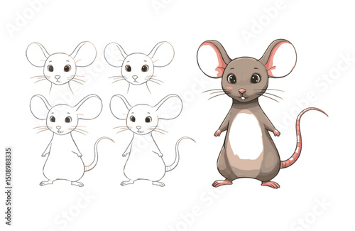 Adorable Mouse Drawing Tutorial Step-by-Step Guide for Beginners, Cute Cartoon Mouse Illustration, Easy Animal Drawing