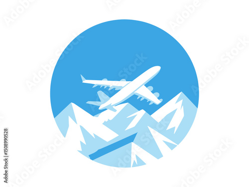 an aeroplane, blue sky, white icy mountains