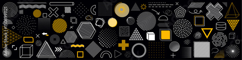 Set of abstract geometrical graphic elements on black background - vector illustration