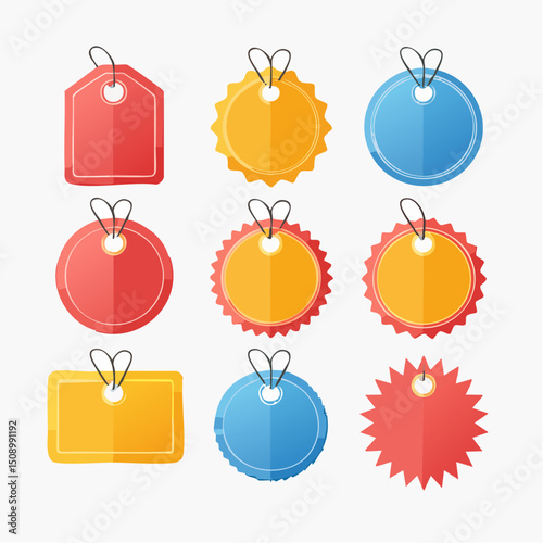 Modern Flat Vector Set of Price Tags and Promotional Labels in Various Shapes