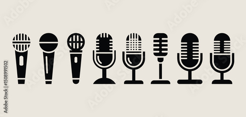 Collection of Various Microphone Icons for Recording and Broadcasting