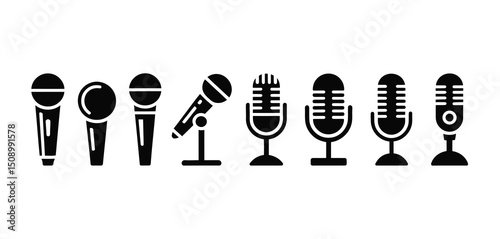Collection of Various Microphone Icons for Recording and Broadcasting