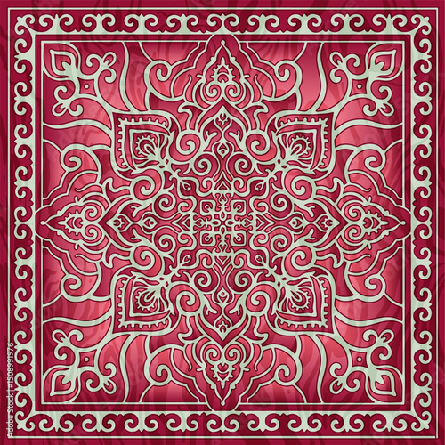 Silk scarf ornament with Asian nomadic patterns