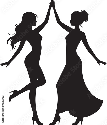 silhouette, vector, dance, people, woman, illustration, dancing, girls, party, black, dancer, music, group, jump, fun, shadow, body, silhouettes, fashion, sport, evolution, disco, art, person, child