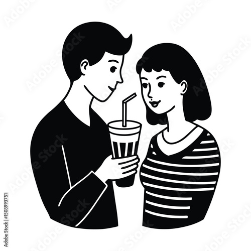 Couple Sharing Milkshake silhouette 