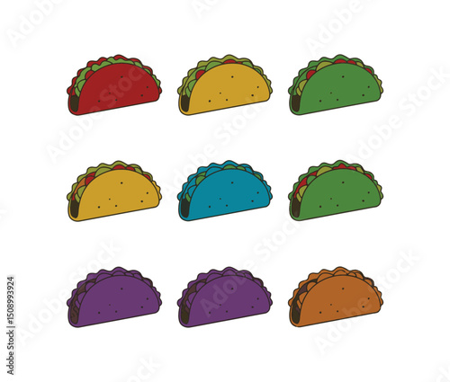 Colorful Taco Illustrations A Set of Nine Vibrant Designs for Your Projects