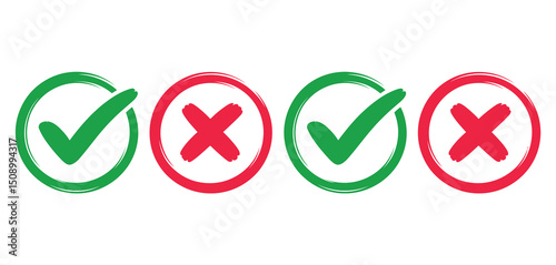 Green Check Marks and Red Cross Marks in Circles