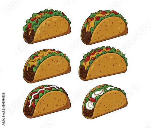 Delicious Taco Illustrations A Collection of Six Yummy Taco Designs Perfect for Your Mexican Food Menu or Restaurant Branding