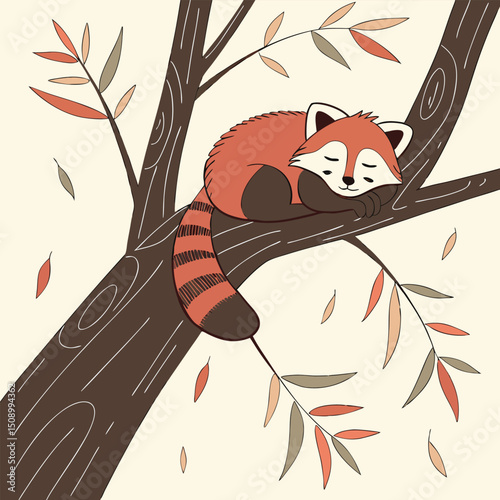 red panda sleeping on a tree