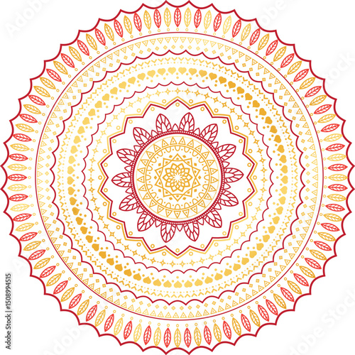 Mandala art design also called rangoli, decorative elements on white background multi color