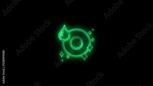 Neon Green Clean Dish Icon on Black Background for Cleaning Services