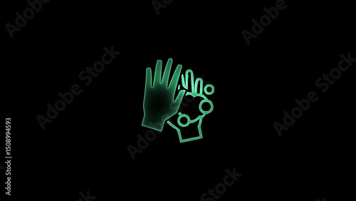 Glowing Illustration of Hand Washing with Soap on a Black Background