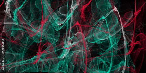 Abstract digital art composition featuring flowing teal, red, and white lines creating a dynamic and visually striking design on a dark background.