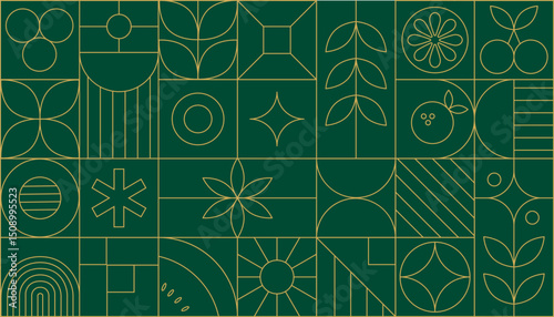 Bauhaus geometric gold line art and art deco background vector. Abstract geometric frame and elegant art nouveau with delicate. Illustration design for invitation, banner, vip, interior, decoration.