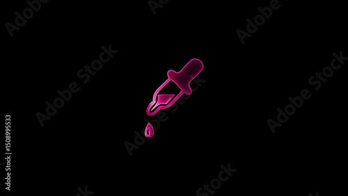 Pink Dropper with a Drop on a Black Background Illustration