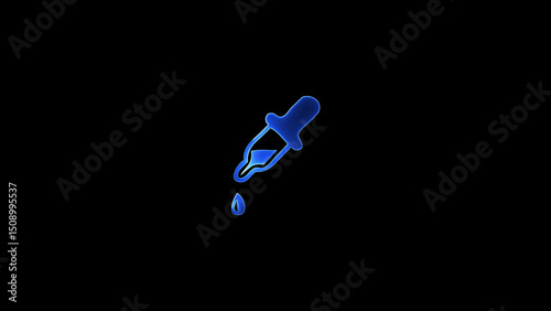 Glowing Blue Dropper with Liquid on a Black Background Illustration