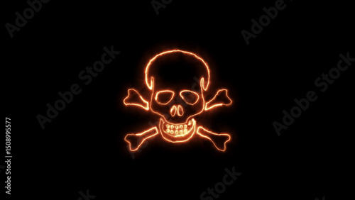Glowing Skull and Crossbones Icon on Black Background for Halloween