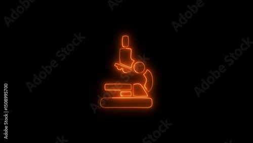 Glowing Neon Microscope Illustration on Black Background for Science and Research