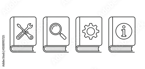 Four Book Icons Representing Help Guide Manual