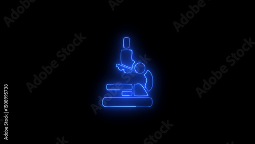 Glowing Blue Microscope Outline on a Black Background for Science and Research