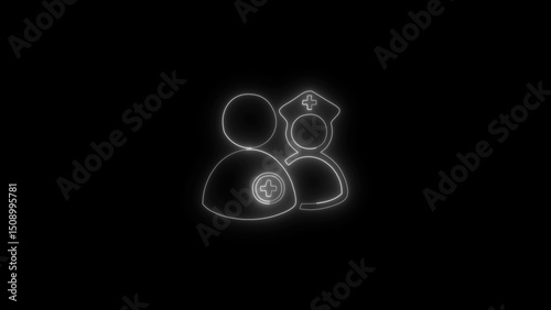 Doctor and Nurse Neon Outline Icon on Black Background Illustration